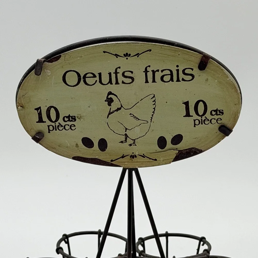 French Country Wire 6 Egg Holder Oeufs Frais Hen Metal Sign Farmhouse